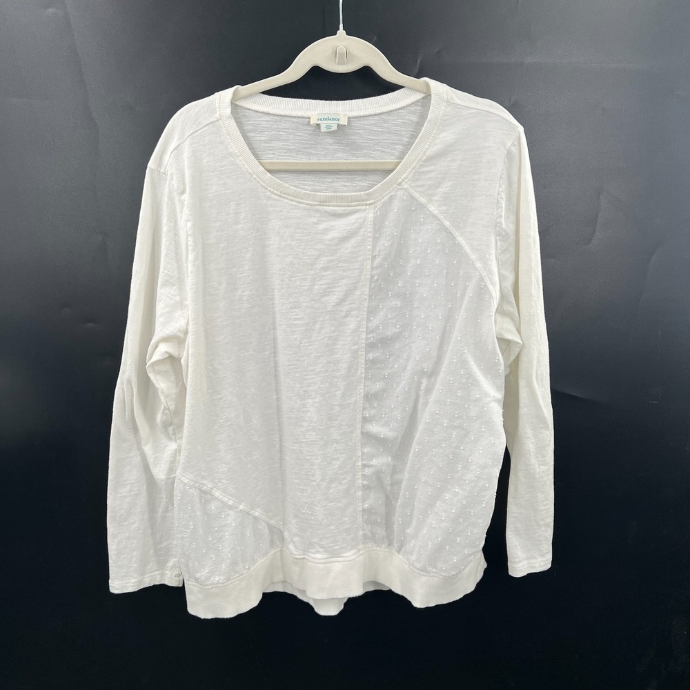Sundance White Long Sleeve Crew Neck Top lagenlook boho coastal grandma XXL - Picture 8 of 8